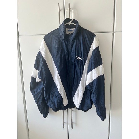 Reebok Other - Vintage Reebok Track Jacket Navy White Colorblock Windbreaker Mens Large 90s
